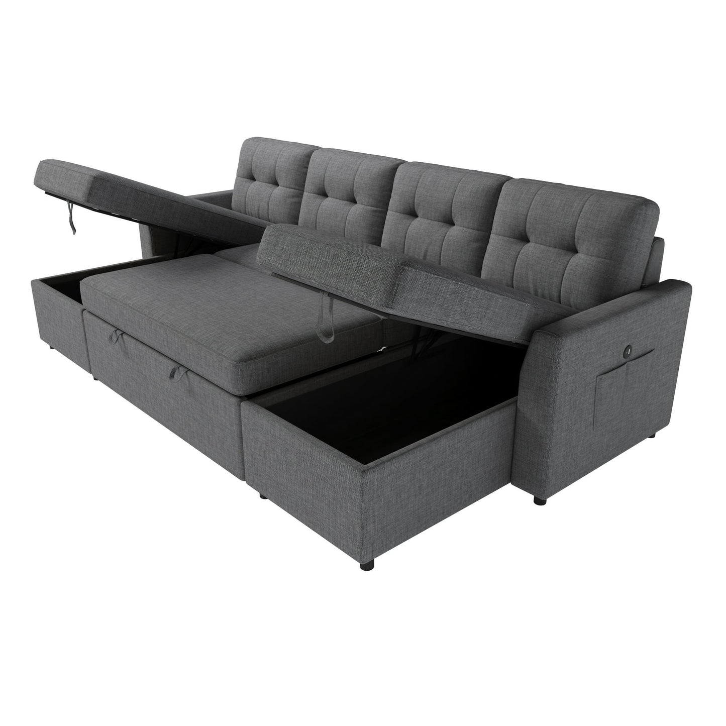 Roomy Homy 112" Sectional Sofa with Double Storage Chaise,Reversible Pull Out Couch for Living Room