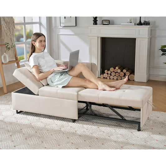 VanAcc 3-in-1 Convertible Sleeper sofa, Foldable recliner chair, Beige
