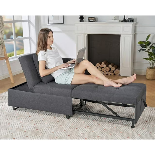 VanAcc 3-in-1 Convertible Sleeper sofa, Foldable Recliner Chair, Grey