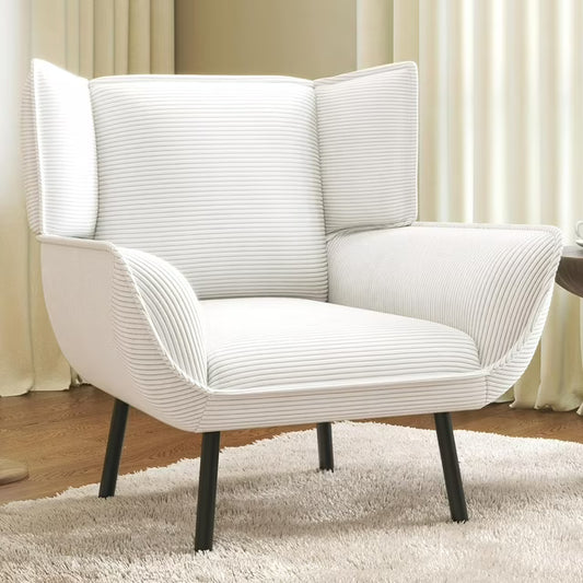 AMERLIFE Chair- Upholstered Living Room Chair with High Wingback, White Corduroy Chair