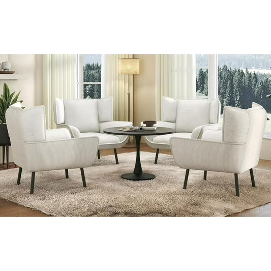AMERLIFE Chair Set Chair with High Wingback, White Armchair, Comfy Corduroy Chair Set of 4