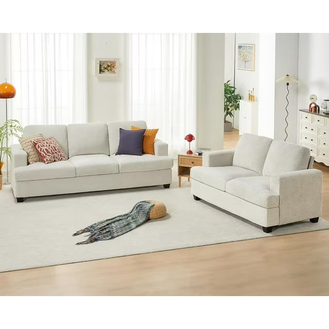 VANACC Sofa, 2 Piece Set Comfy Couch with Deep Seats, Modern Sofa for Living Room, Beige Chenille