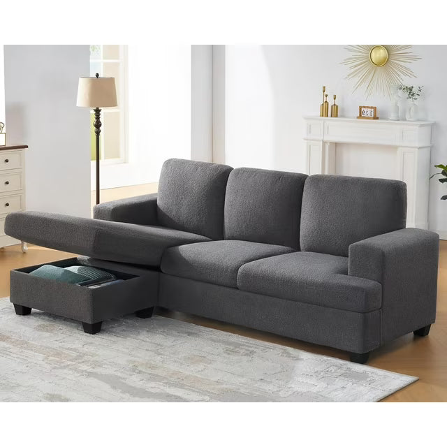 VANACC 89 Inch L Shape Couch, Reversible L Shape Sofa with Chaise, Convertible Sofa with Storage, L Couches for Living Room, Grey Bouclé