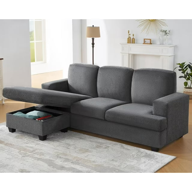 VANACC 89 Inch L Shape Couch, Modern Chenille Reversible L Shape Sofa with Storage, Convertible Sofa, Grey