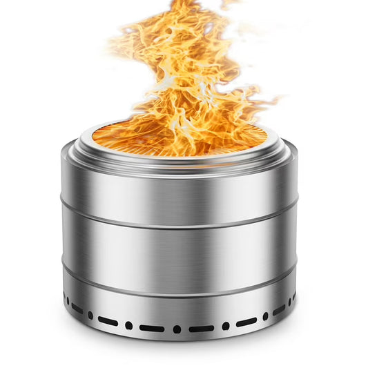 PaPaJet Smokeless Fire Pit,Stainless Steel Outdoor Fireplaces with Protective Cover,Silver