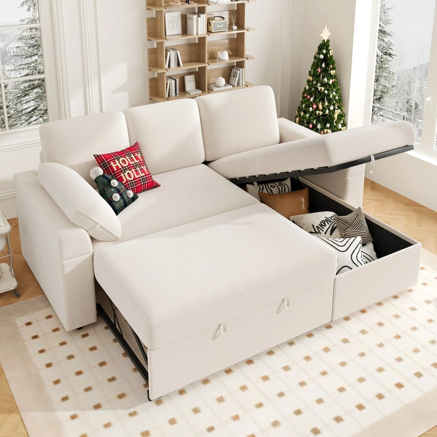 VANACC 91" Sectional Sofa Bed with Storage,Reversible Pull Out Sleeper Couch for Living Room