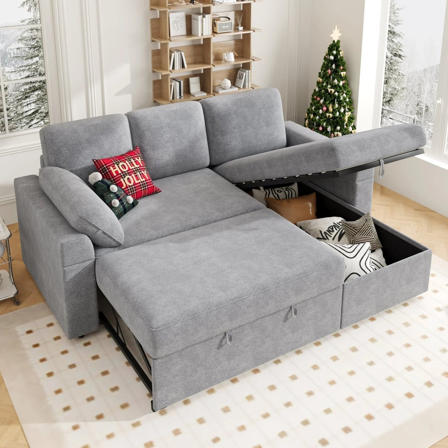 VANACC 91" Sectional Sofa Bed with Storage,Reversible Pull Out Sleeper Couch for Living Room