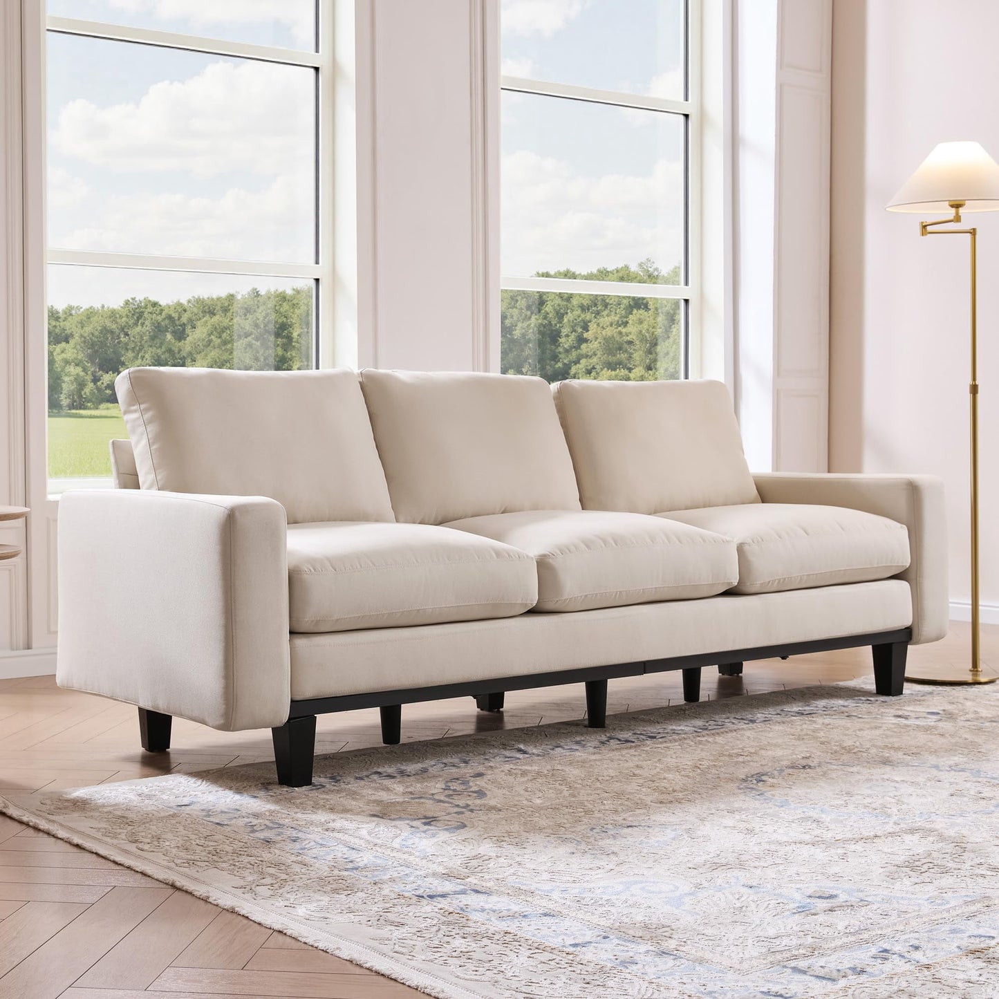 VanAcc 3 Seater Sofa with Deep Seat, 74.8" Modern Fabric Couch for Living Room, Full Metal Support, Standard Couch for Bedroom, Apartment