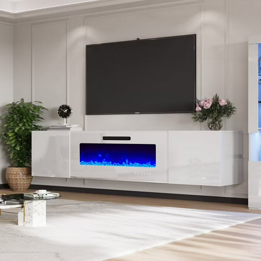 VANACC Floating Fireplace TV Stand with 40" Electric Fireplace for TVs up to 90"
