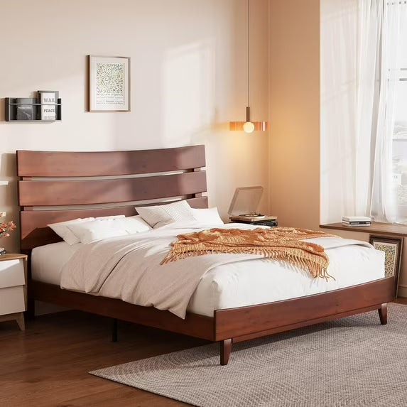 VanAcc Solid Wood Bed Frame Platform with Wooden Headboard