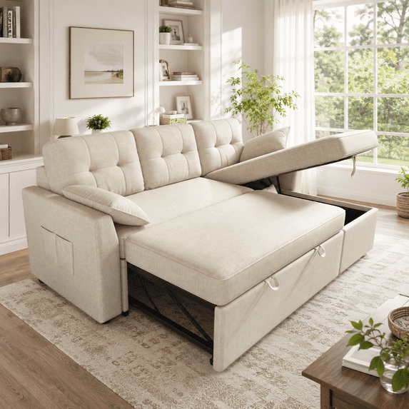 VANACC Sectional Sofa Bed with Storage and Soft Seat ,Reversible Pull Out Couch for Living Room