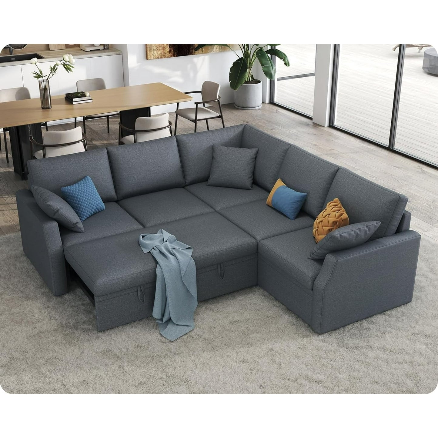 VANACC Sofa Bed, 85 Inch Sleeper Sofa with Pull Out Sofa Bed, L Shaped Couch with Storage Seat, Sectional Couches for Living Room Apartment