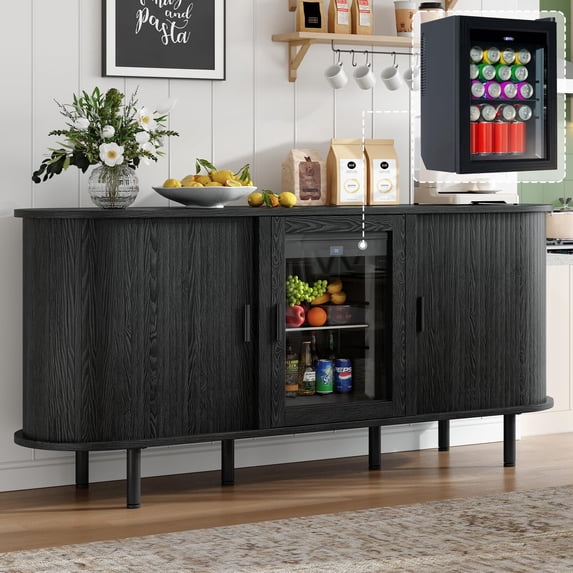 VanAcc 70" Coffee Bar Cabinet with Beverage Fridge (Included), Buffet Sideboard Table for Home, Bar Cabinet with Storage for Dining Room