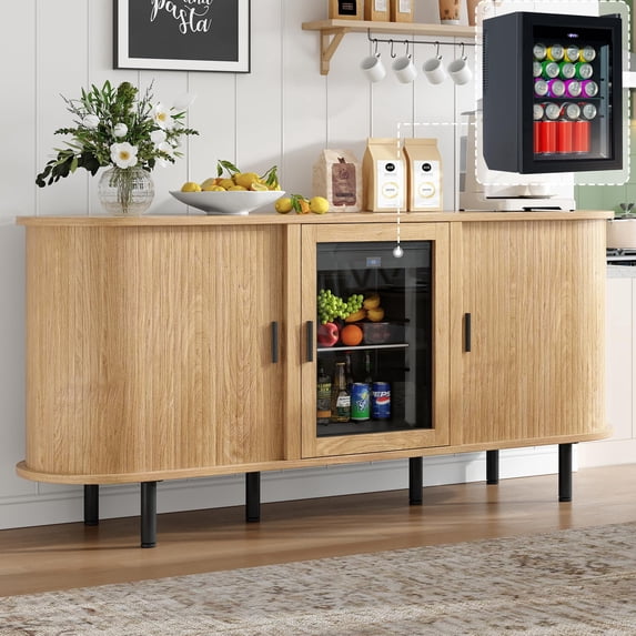 VanAcc 70" Coffee Bar Cabinet with Beverage Fridge (Included), Buffet Sideboard Table for Home, Bar Cabinet with Storage for Dining Room