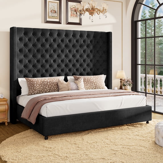 VanAcc Bed Frame with 65" Wingback Headboard