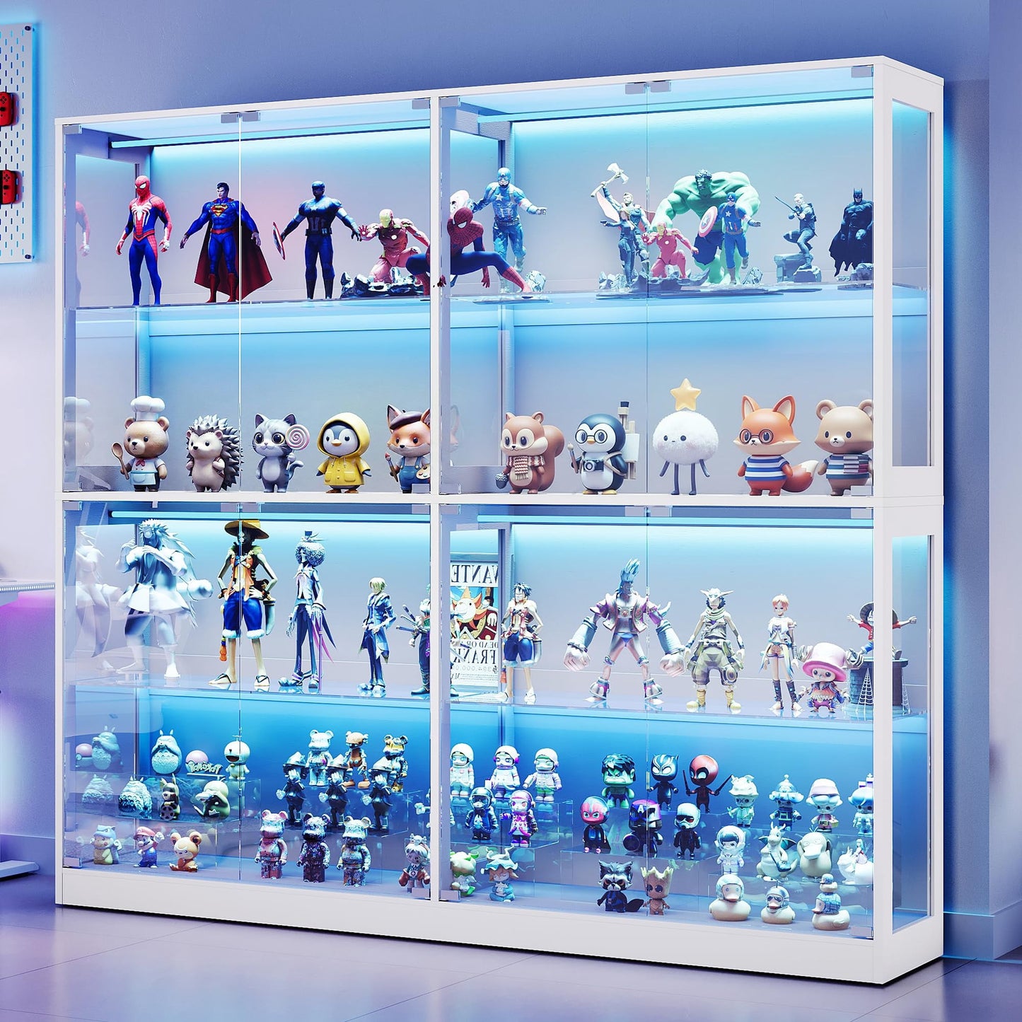VANACC Display Cabinet with Glass Doors and RGB Lights, 4-Tier Storage Display Case for collectibles, Adjustable Shelves, MDF and Tempered Glass