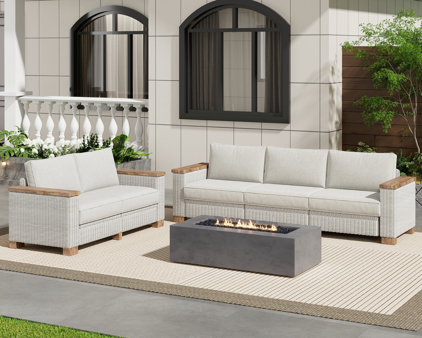 Jocisland Patio Furniture Set, Modular Rattan Outdoor Sectional Set with Washable Cushions, 2 Loveseats for Lawn Deck Backyard Garden