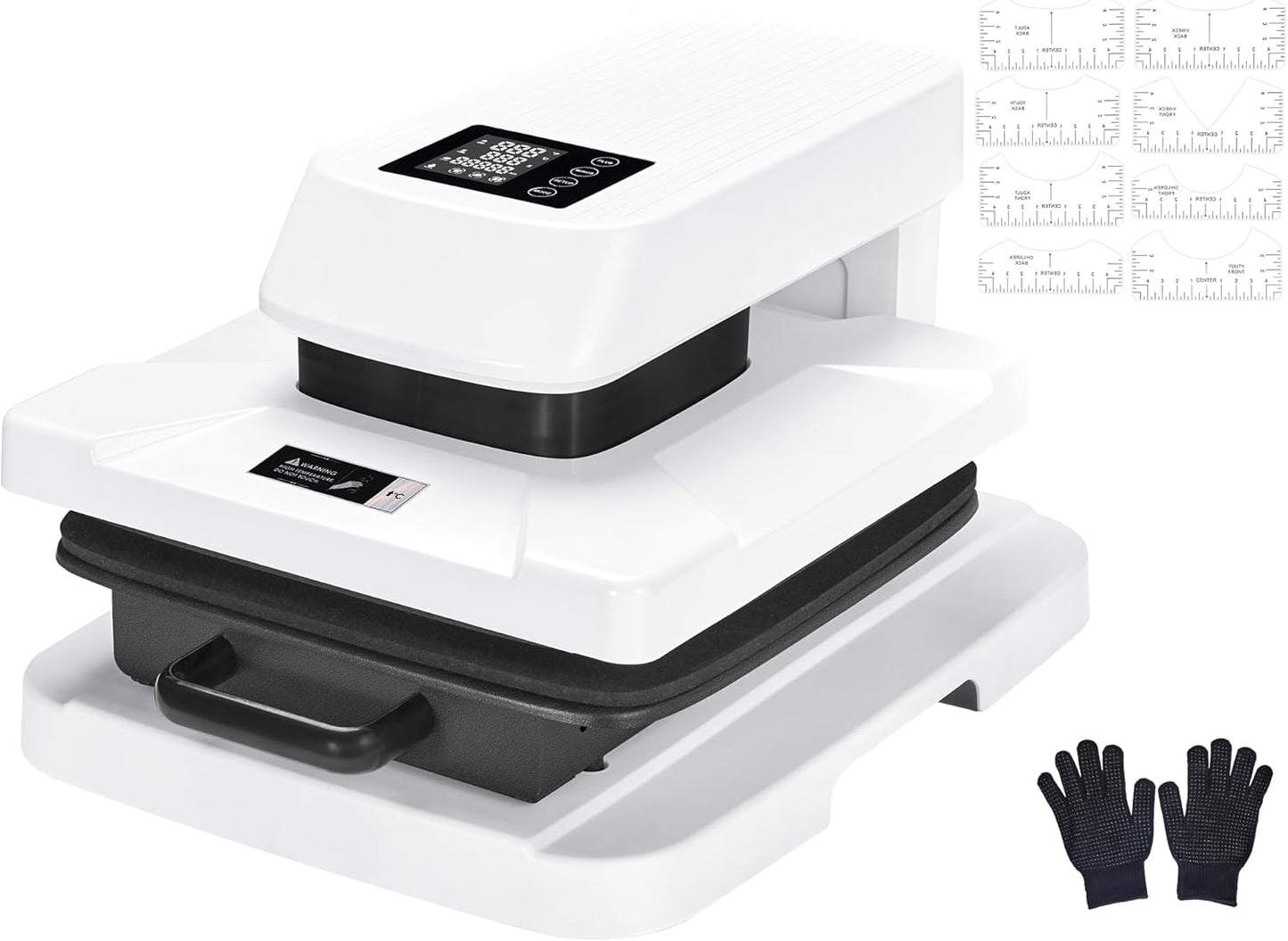 Jocisland 15x15 Inch Heat Press Machine with Auto Release, Smart T-Shirt Printing for HTV, Sublimation & Heat Transfer, Includes 8pc T-Shirt Rulers, Light Blue