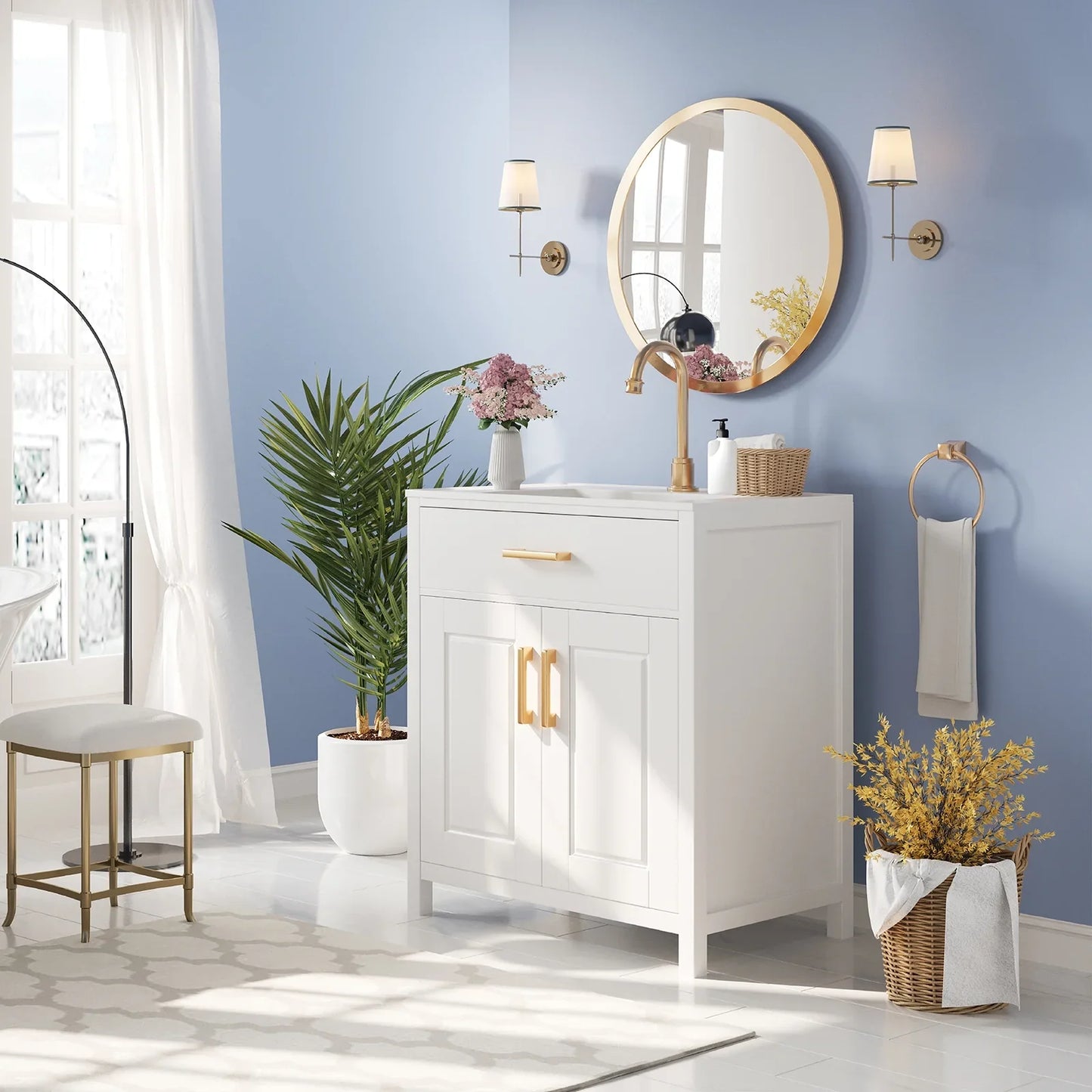 31" Bathroom Vanity with Sink Combo, Modern Freestanding Small Single Bath Vanity, Bathroom Vanity Set Storage Cabinet with Soft Closing Doors & Stylish Metal Handles, Easy Assembly, White