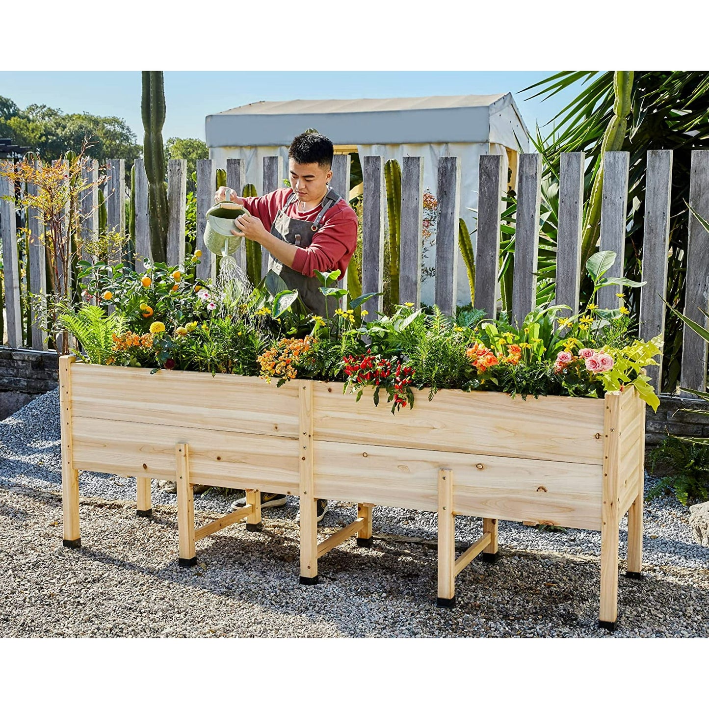 Jocisland 8x2FT Wooden Raised Garden Bed with Legs - 15 Inch Deep Elevated Planter Box for Deep-Rooted Plants, Ideal for Balcony, Patio, and Backyard, Easy Assembly