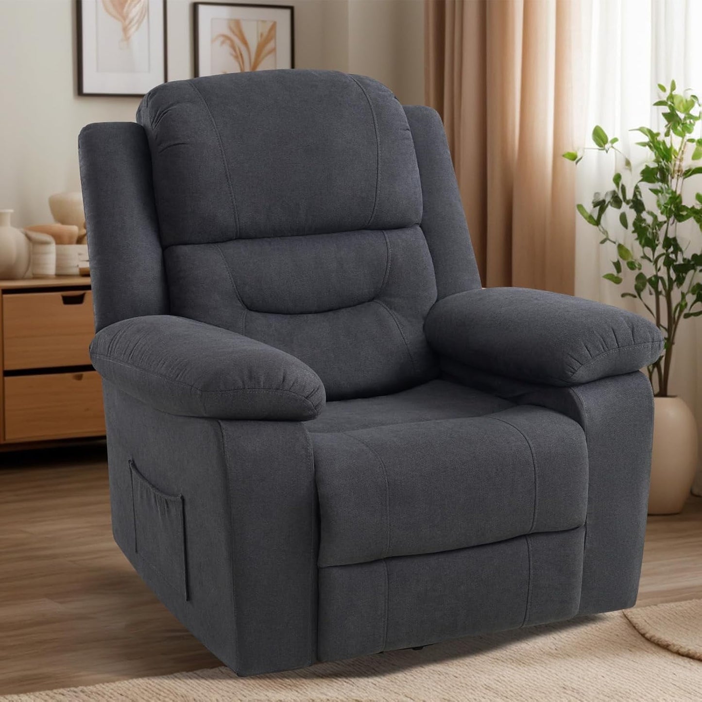 Adult Recliner Chair with Overstuffed Armrest and Backrest,Fabric Manual Recliner for Living Room