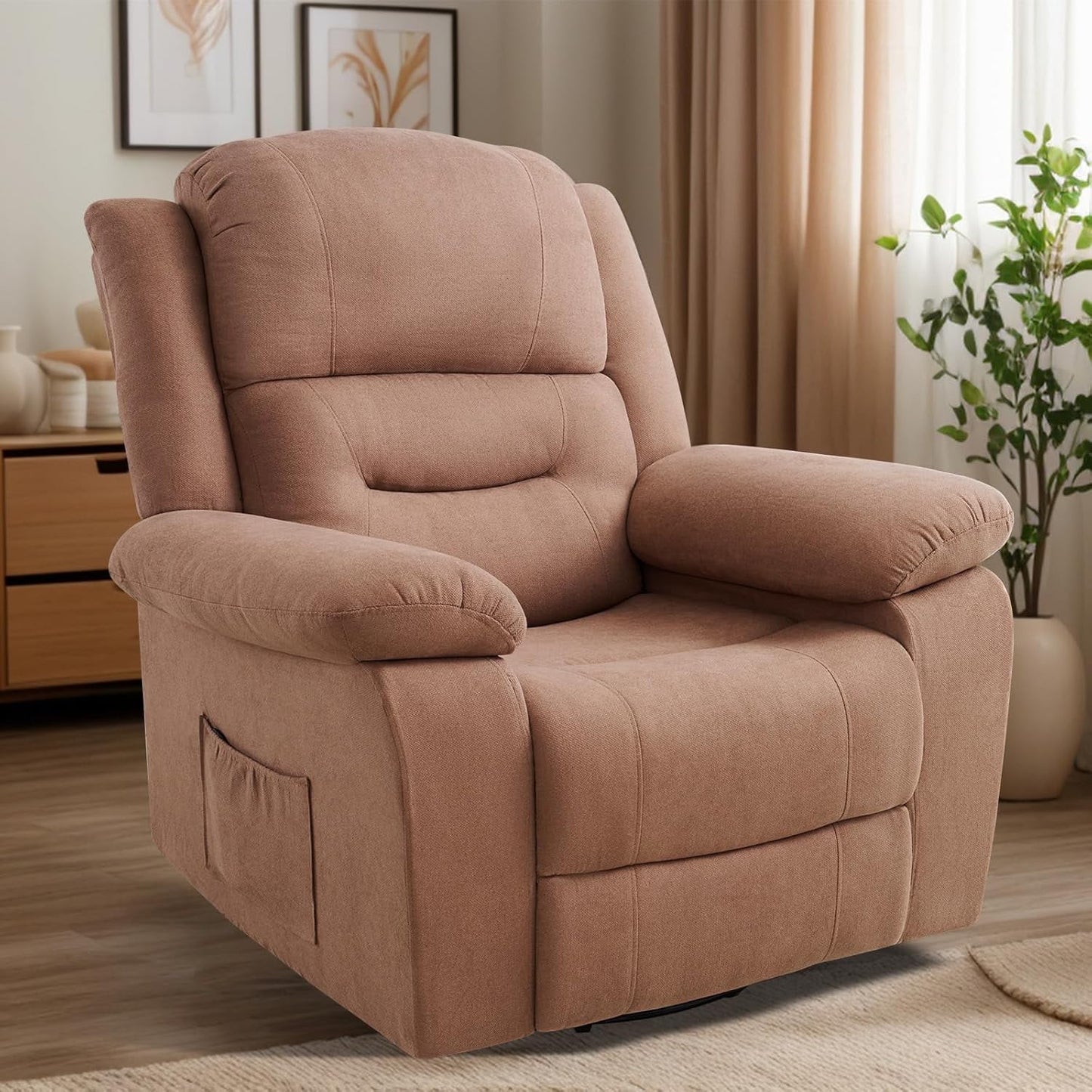 Adult Recliner Chair with Overstuffed Armrest and Backrest,Fabric Manual Recliner for Living Room