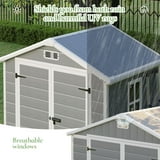 5.5 x 4.4 ft Resin Storage Shed with Floor, Tool Shed Outdoor Storage with Vents, Window, and Stainless Steel Cores, for Lawnmowers/Bicycles/Pool Supplies, Grey
