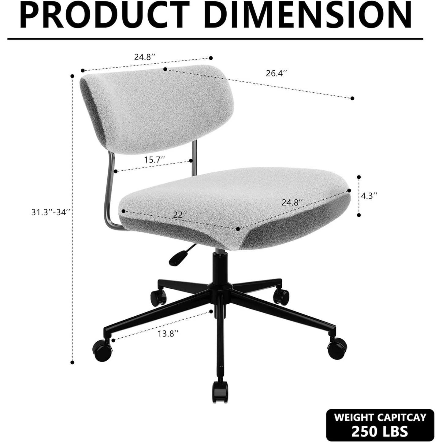 360° Swivel Armless Office Chair with Ergonomic Backrest, Height Adjustable, Bouclé Upholstered Seat, Contrast Color, Home/Office Chair, White & Green