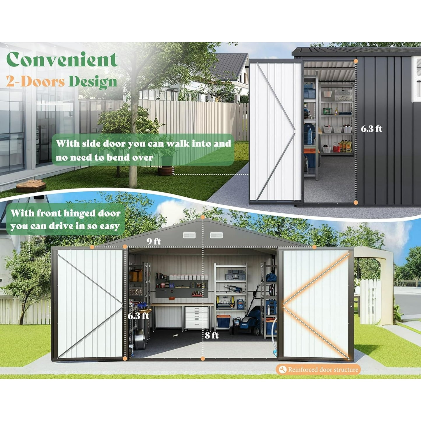 Jocisland 13.2x21x8 FT Outdoor Storage Shed, Huge Metal Garage Shed with 2 Double Hinged Doors and 4 Windows, Carport for Car, Bike, Truck, Garbage Can and Lawnmower, Dark Grey