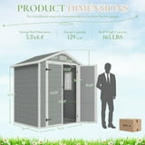 5.5 x 4.4 ft Resin Storage Shed with Floor, Tool Shed Outdoor Storage with Vents, Window, and Stainless Steel Cores, for Lawnmowers/Bicycles/Pool Supplies, Grey