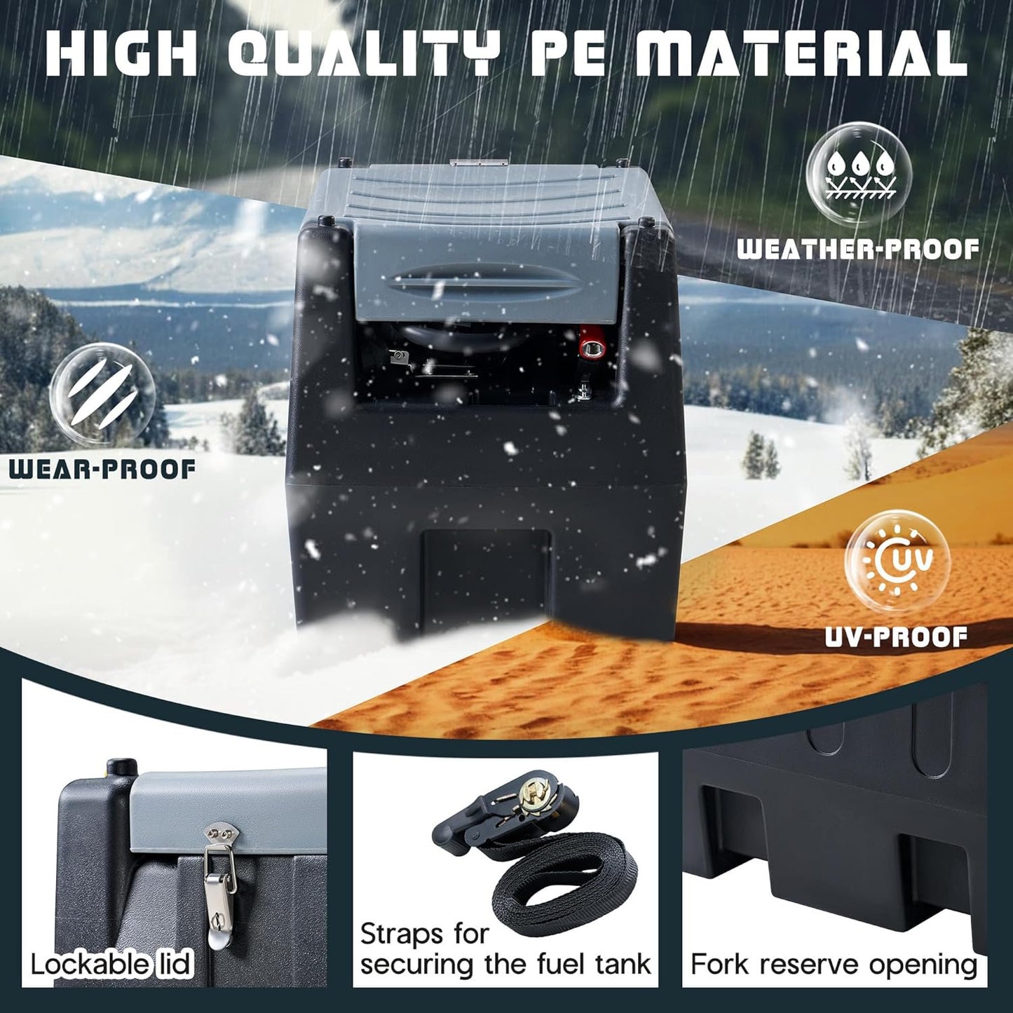 Jocisland Portable Diesel Tank, 58 Gallon Capacity Diesel Fuel Tank with 12V Electric Transfer Pump and 13.1ft Rubber Hose, Wheel Chocks and Lashing Straps, Black