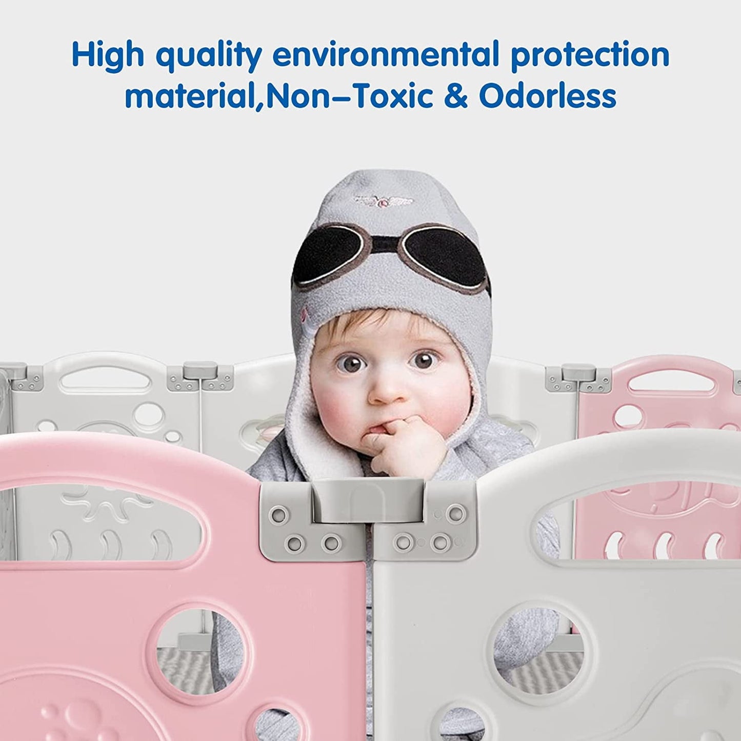 Jocisland 14-Panel Baby Playpen with Game Panel & Safety Gate, Foldable, Adjustable Shape, Portable Play Yard for Toddlers (Pink+White)