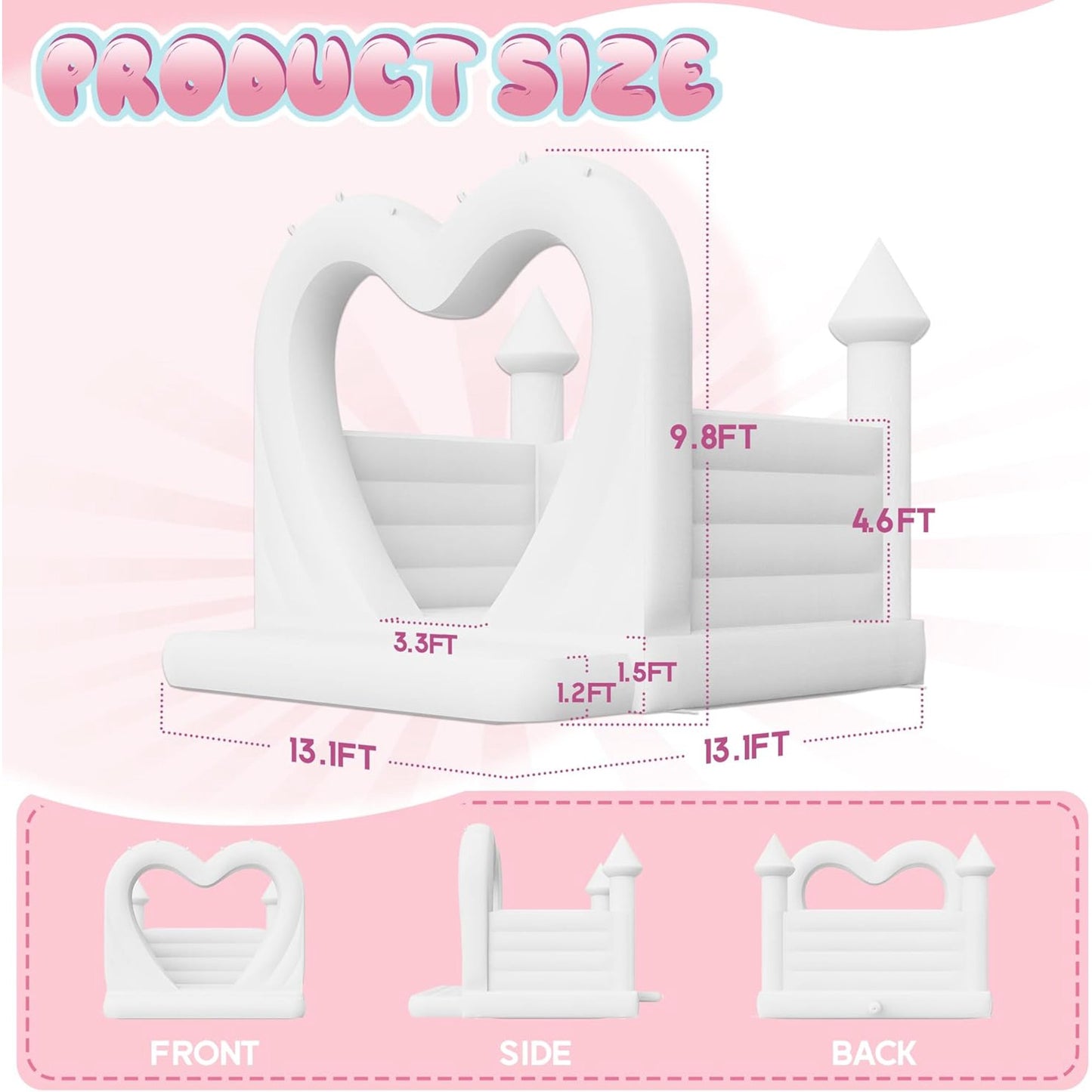 Jocisland Inflatable White Bounce House, 13.1×13.1×9.8FT PVC Inflatable White Castle with 950W Blower, for Wedding and Party Decorations