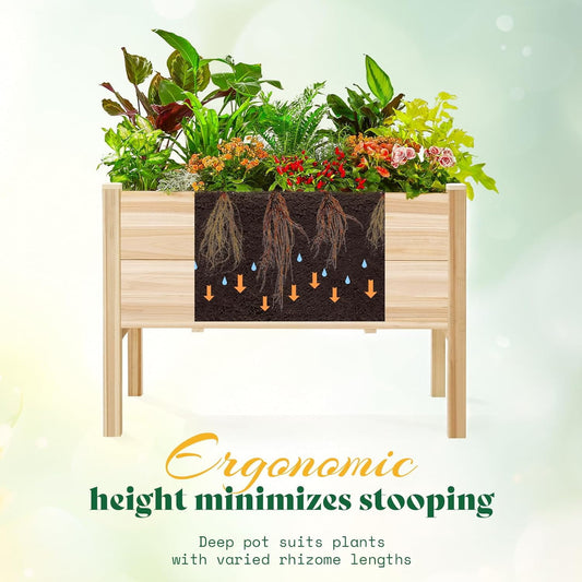 Jocisland 4x2 Ft Raised Garden Bed - Features Legs, Drainage Holes, Ideal for Vegetables, Flowers, Herbs, Elevated Wood Planter Box for Balcony, Patio, and Backyard, Easy Assembly Fir Wood