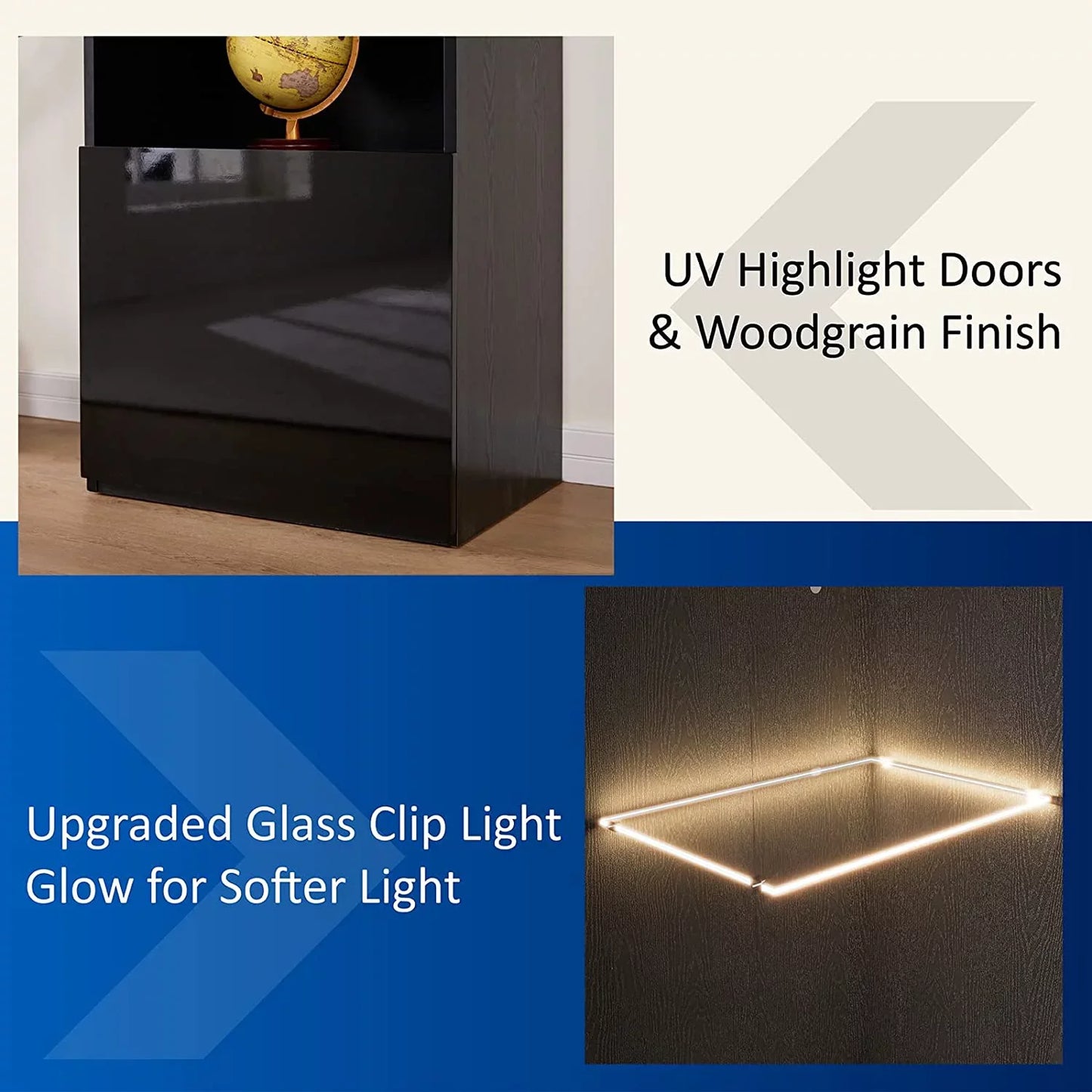 2 Piece Bookcase Storage Cabinet, Wood Glossy Bookshelf with 3-Tier Shelves,Living Room, Black