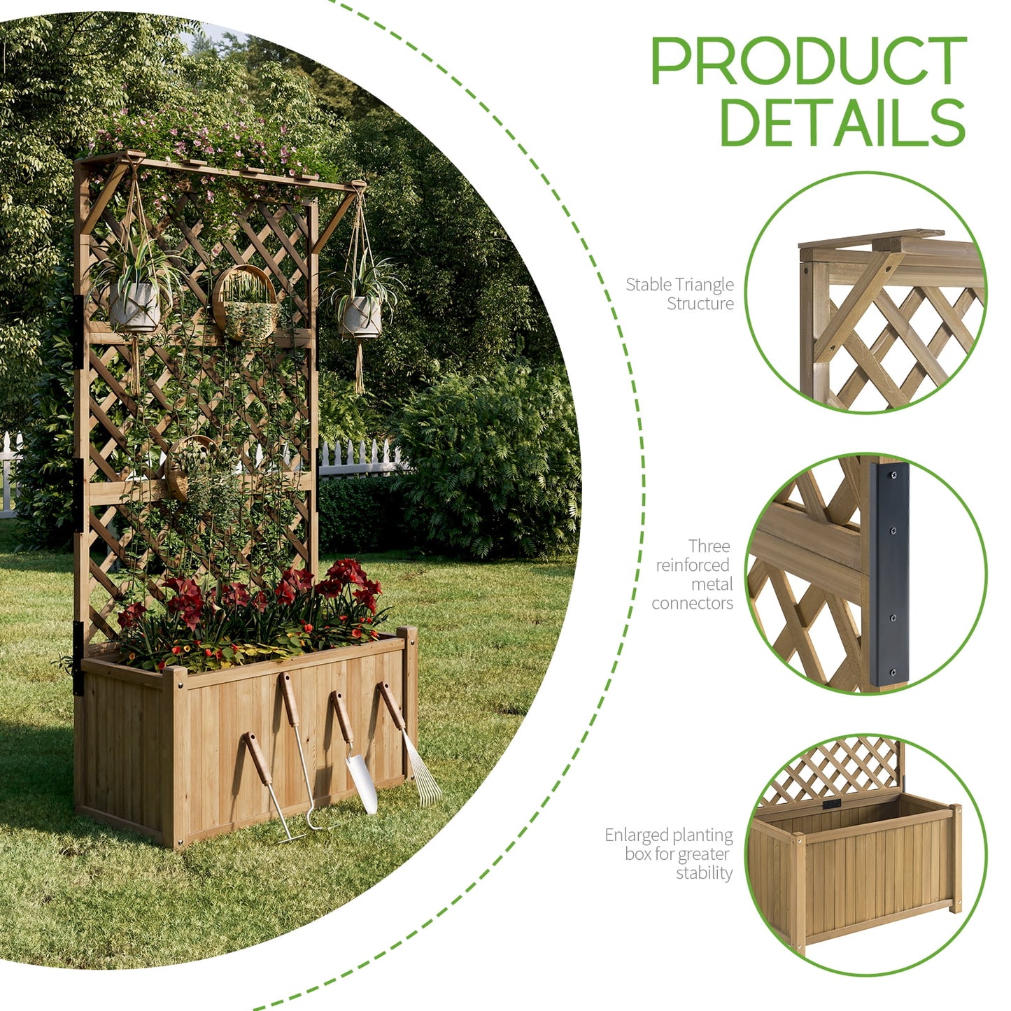 Jocisland Wooden Raised Garden Bed for Outdoor, Deep Large Planter Box with Diamond Lattice Trellis for Climbing Plants, Vegetables, Gardening(3× 2× 6FT)