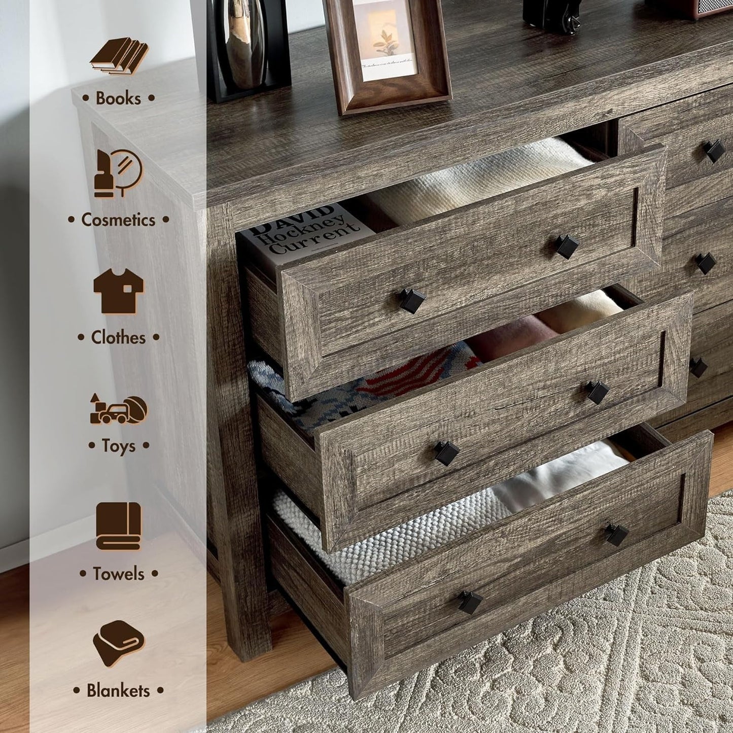 6 Drawers Dresser for Bedroom, Farmhouse Wood Chest of Drawers for Adult Cloth Storage