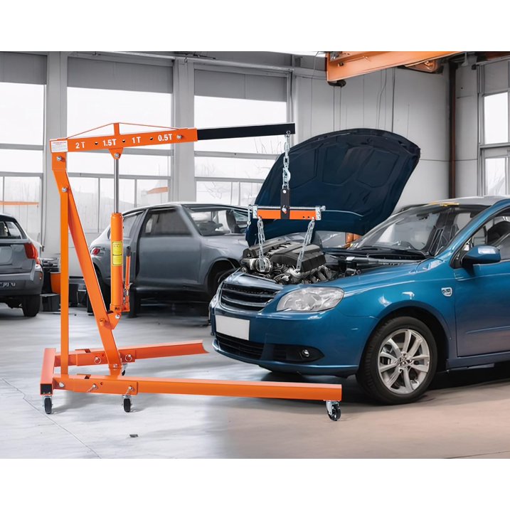 Jocisland 2-Ton Hydraulic Engine-Hoist with 6 Wheels( with Lever), Foldable Heavy Duty Lift, 4400 LB Capacity Cherry Picker for Workshops, Garages, and Warehouses