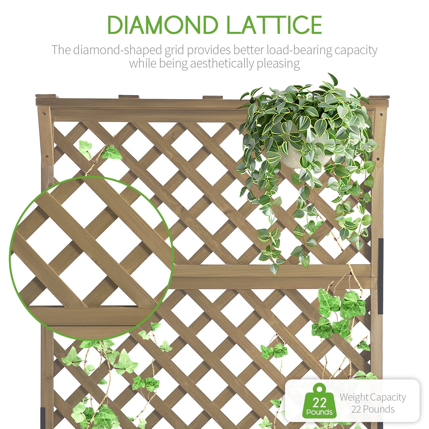 Jocisland Wooden Raised Garden Bed for Outdoor, Deep Large Planter Box with Diamond Lattice Trellis for Climbing Plants, Vegetables, Gardening(3× 2× 6FT)
