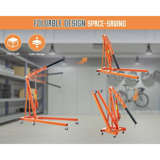 Jocisland 2-Ton Hydraulic Engine-Hoist with 6 Wheels( with Lever), Foldable Heavy Duty Lift, 4400 LB Capacity Cherry Picker for Workshops, Garages, and Warehouses