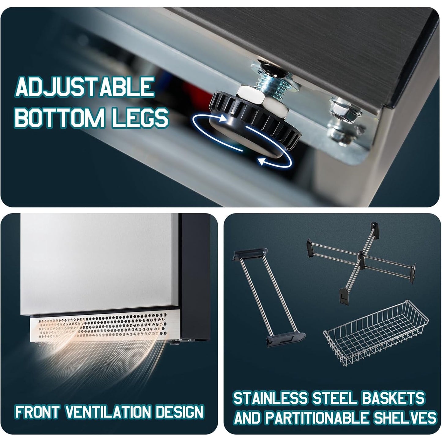 Jocisland 24" Under Counter Drawer Fridge, Stainless Steel Beverage Refrigerator, Dual Drawers, LED Control, Adjustable Storage, Frost-Free, Low Noise, 34-72℉, Indoor/Outdoor Use