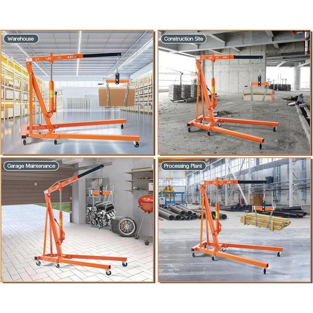 Jocisland 2-Ton Hydraulic Engine-Hoist with 6 Wheels( with Lever), Foldable Heavy Duty Lift, 4400 LB Capacity Cherry Picker for Workshops, Garages, and Warehouses