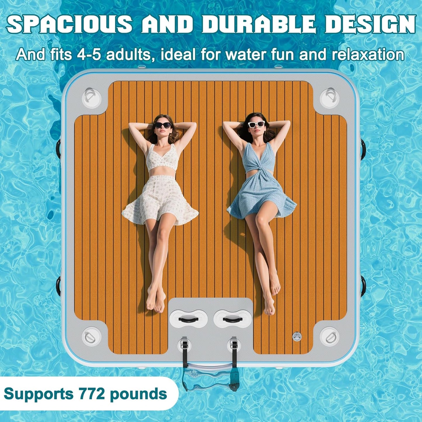 Jocisland 7×7FT Inflatable Floating Dock, Non-Slip EVA Air Dock Platform loating Island Raft with Rope Ladder for Pool Lake Beach Ocean