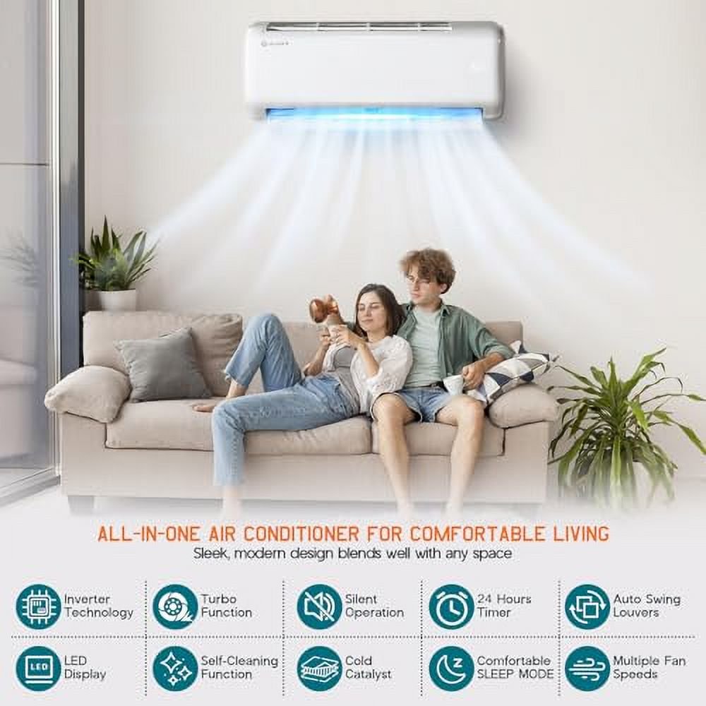 Jocisland Mini Split Air Conditioner and Heater, 9000 BTU Inverter Energy-Efficient AC with Self-Cleaning, Easy Installation, Ideal for Home, Office Use, SEER2 18.5, 220V