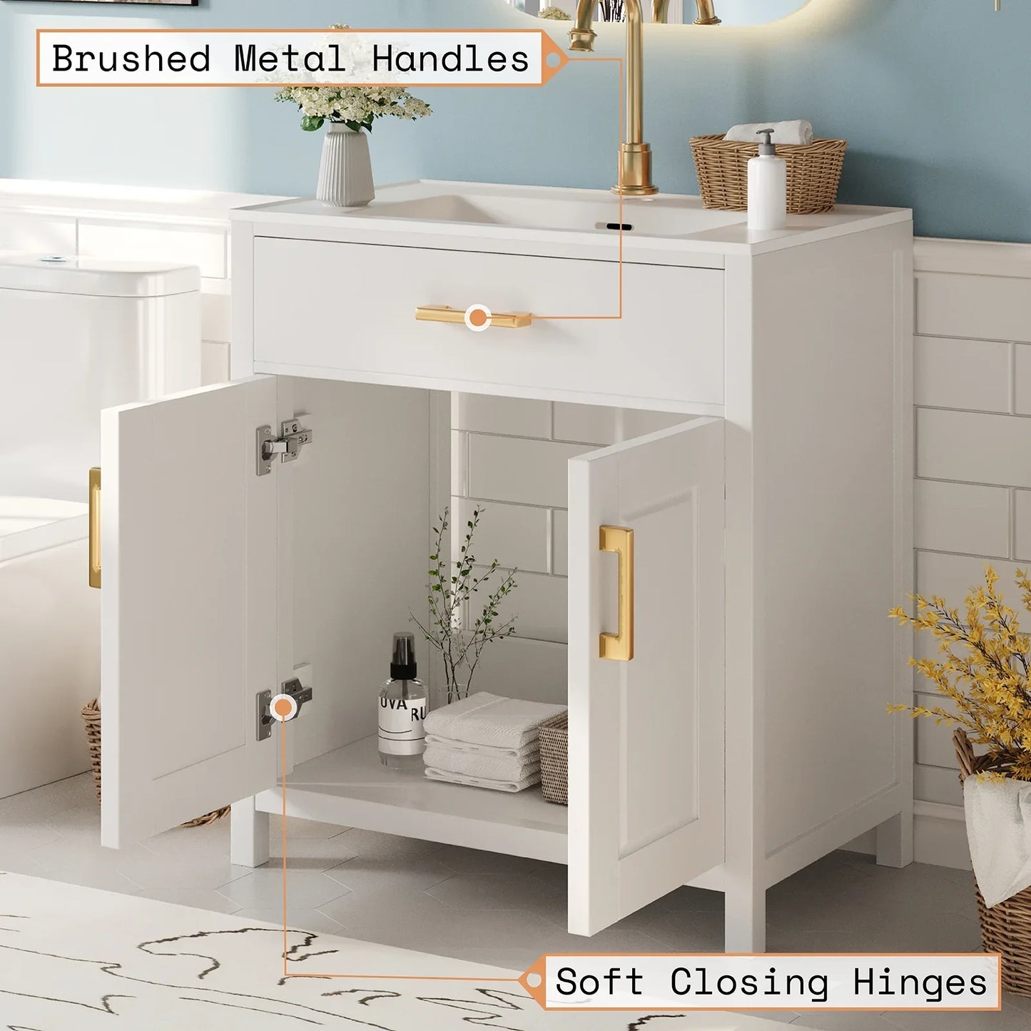 31" Bathroom Vanity with Sink Combo, Modern Freestanding Small Single Bath Vanity, Bathroom Vanity Set Storage Cabinet with Soft Closing Doors & Stylish Metal Handles, Easy Assembly, White