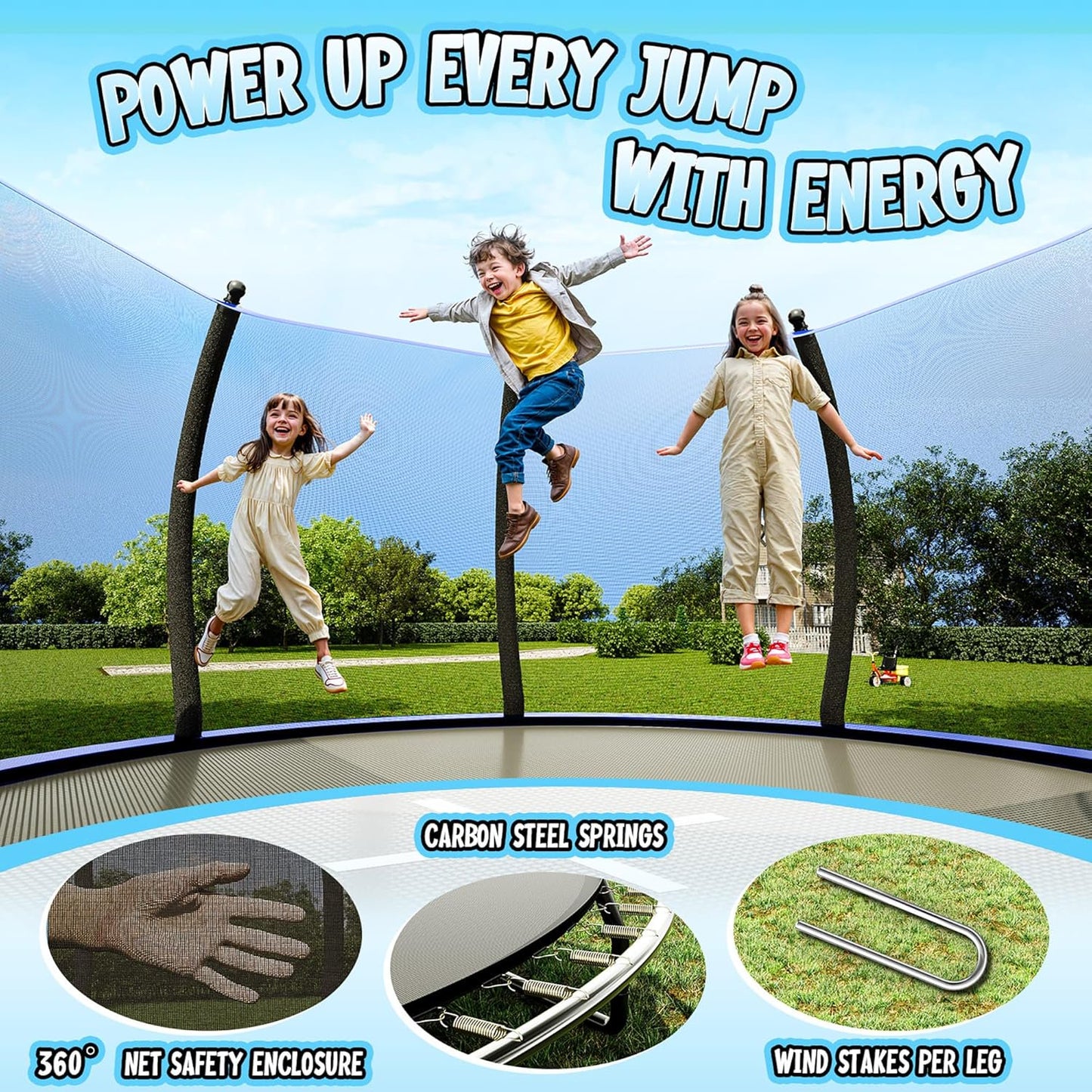 Jocisland 8FT Trampoline with Pop-up Quick Connector, Trampoline Outdoor with Enclosure and Ladder, ASTM Approval Trampoline for Kids and Adults