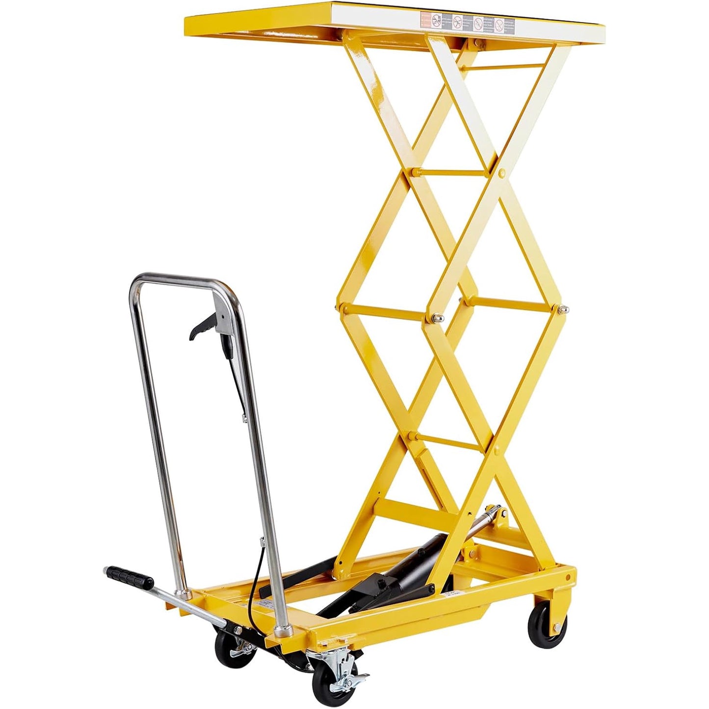 Jocisland Hydraulic Lift Table Cart, 330lbs Capacity 50" Lifting Height, Double Scissor Lift Table with 4 Wheels and Non-Slip Pad, hydraulic lift table for Material Handling, Yellow