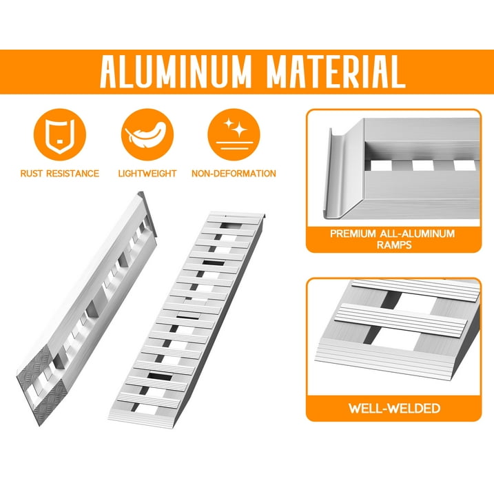 Jocisland 59.4" x 12" Aluminum Trailer Ramps, 6000LBS Capacity Loading Ramps with Top Hooks Attaching End, Fit for ATV/UTV, Tractor, Trucks, Motorcycles and Lawn Mowers, 2 pcs