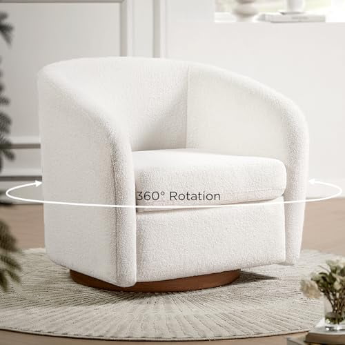 papajet Swivel Accent Chair - Boucle Round Barrel Chair 360 Degree Swivel Armchair, Comfy Single Sofa Upholstered Club Chairs for Living Room Bedroom Nursery