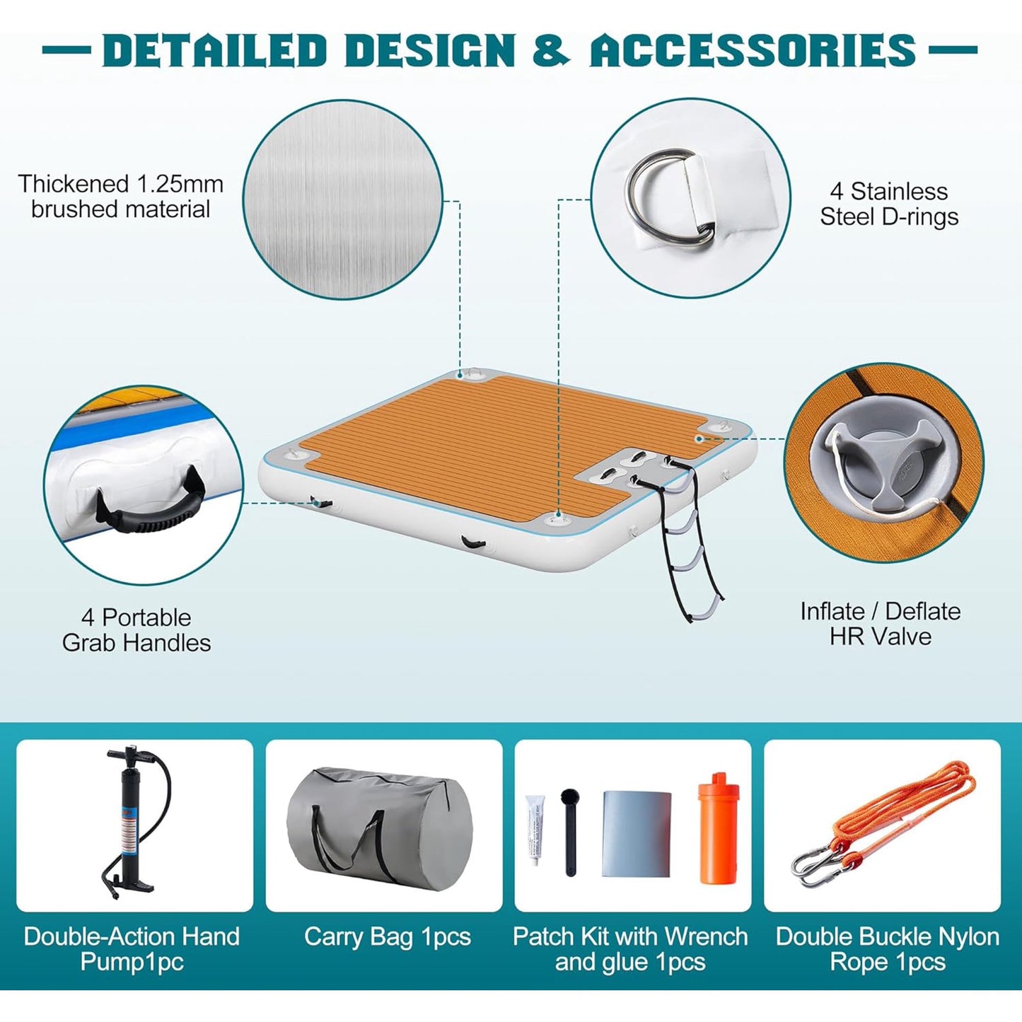 Jocisland 7×7FT Inflatable Floating Dock, Non-Slip EVA Air Dock Platform loating Island Raft with Rope Ladder for Pool Lake Beach Ocean